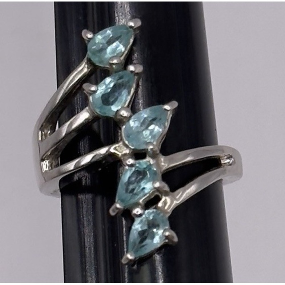 Sz 5 Madagascar Blue Apatite Ring Sterling Silver 925 1" COA Teardrop Cocktail